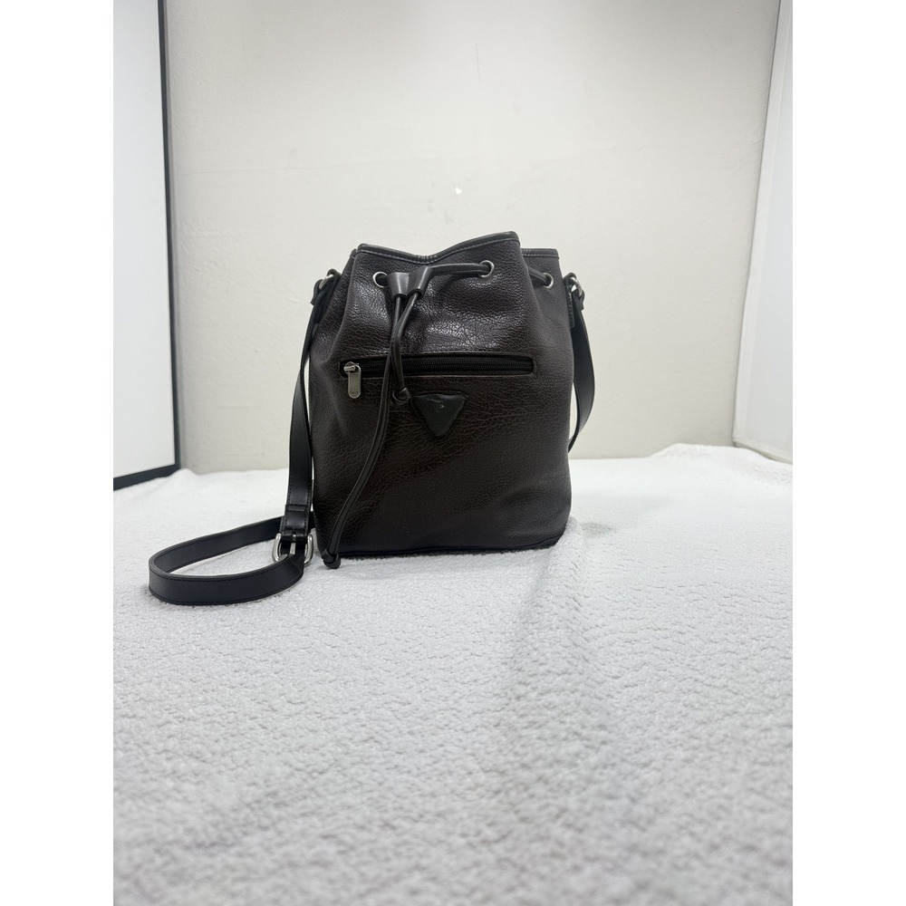 GUESS Dark Brown Bucket Bag Drawstring Crossbody Shoulder Purse Y2K Retro
